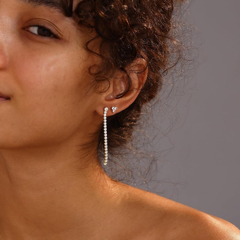SELFROSE Store Silver Earrings for Women,Dainty Dangle Earrings Silver Plated Drop Earrings for Women Trendy Hypoallergenic CZ Stud Earrings Wedding Pearl Earrings Dangling Cute Small Hoop Earrings Jewelry - Image 5